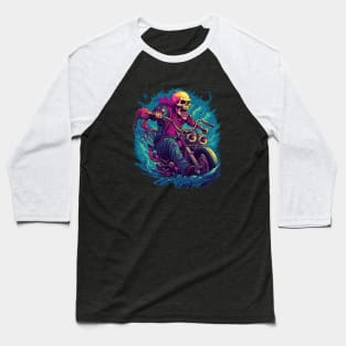 Skeleton Riding a Motorcycle Baseball T-Shirt